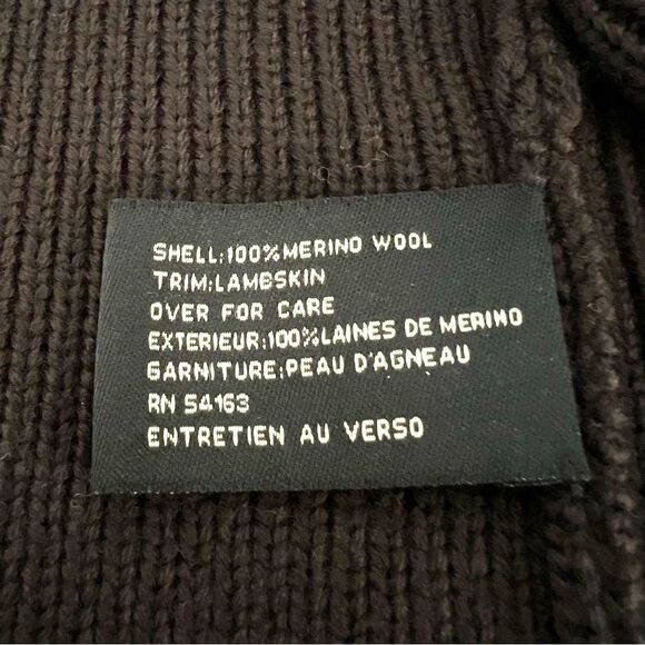 Cole Haan Mens Chocolate Brown Wool Cardigan Sweater XL Full Zip Leather Trim - Picture 9 of 10